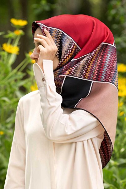 Vissona Eșarfă din mătase Tivil cu model geometric - Burgundy - Bej 17532 - 1...