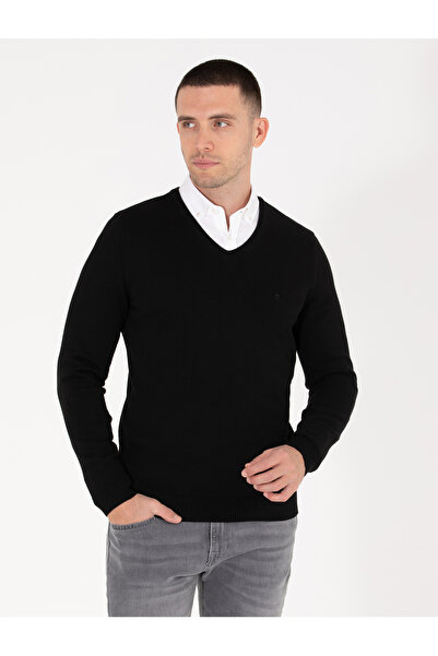 Pierre Cardin Pulover negru, slim fit, cu decolteu în V, tricotaj de bază 502...