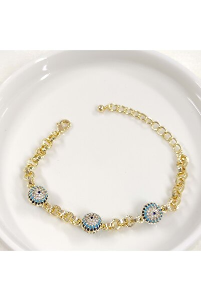 Güler Yüzlü Silver Fullyx Triple Society Eye Evil Eye Beaded Bracelet 17+5 cm...