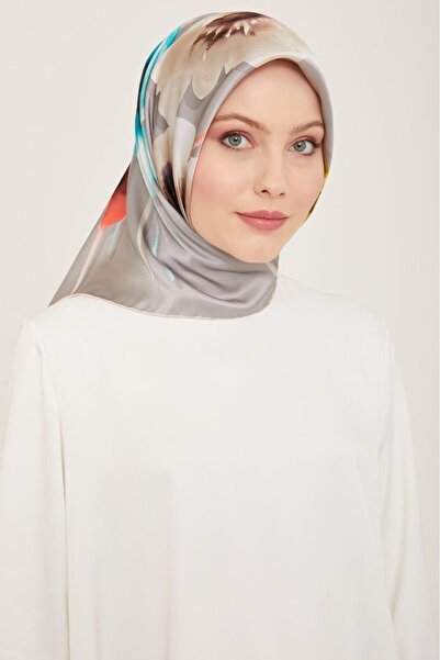 Armine Μεταξωτό μαντήλι Sura με γκρι λουλούδια 9105 - 82