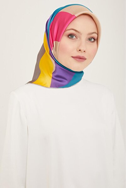 Armine Μωβ - Τυρκουάζ Μεταξωτό Φουλάρι με Σχέδιο Κυμάτων Tivil 9148 - 83