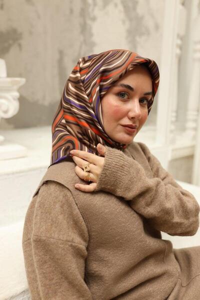 Silk Home Коричневий шарф з геометричним візерунком з шовку Tivil 11417-09