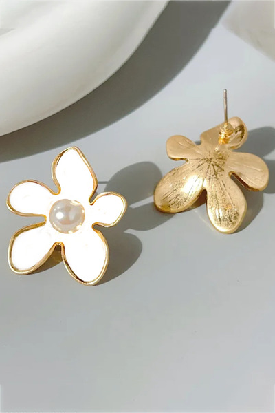 Glaren Pearls Flower White Color Women's Earrings
