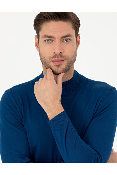 Pierre Cardin Indigo Slim Fit Half Turtleneck Wool Blend Basic Knitwear Sweater 50270055-Vr106