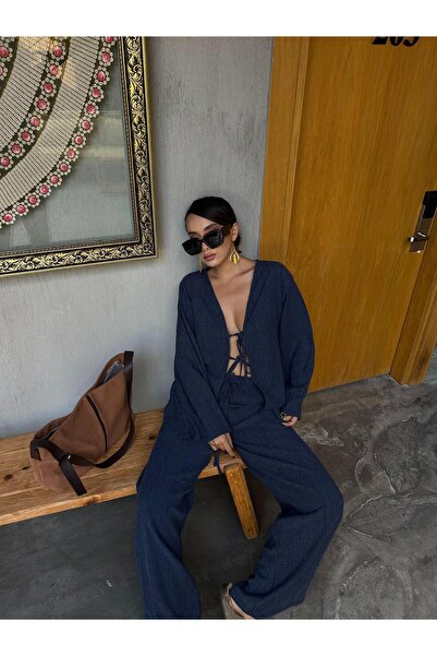 minaaise Γυναικεία μπλούζα κιμονό 28172 από ύφασμα Indigo Crinkle