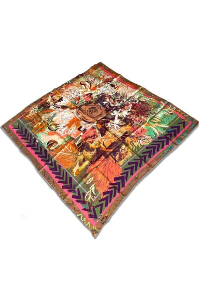 Aker Πορτοκαλί Μεταξωτό Φουλάρι Τιβιλ με Μικτό Σχέδιο 31976