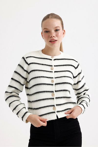 fujya BICYCLE COLLAR CHARDED GOLD BUTTONED KNITWEAR CARDIGAN