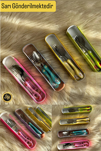 Snow Homs SARI RENK- Çocuk Silikon Saplı Figürlü Metal Uçlu Kaşık ve Çatal - ...