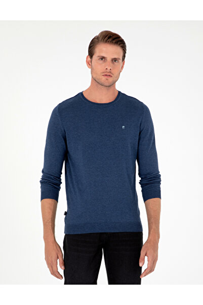 Pierre Cardin İndigo Melanj Slim Fit Bisiklet Yaka Basic Triko Kazak 50296621...