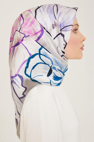 Armine Μεταξωτό μαντήλι Sura με γκρι λουλούδια 9110 - 35