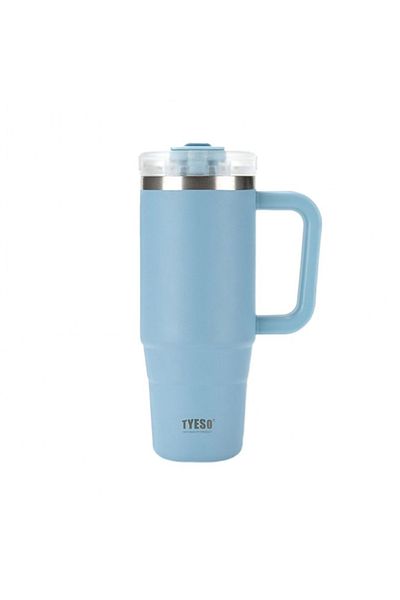 Tyeso Qq Termos Sızdırmaz Pipetli Çift Duvarlı Vakumlu 900ml Açık Mavi
