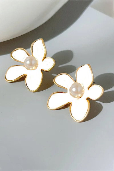 Glaren Pearls Flower White Color Women's Earrings