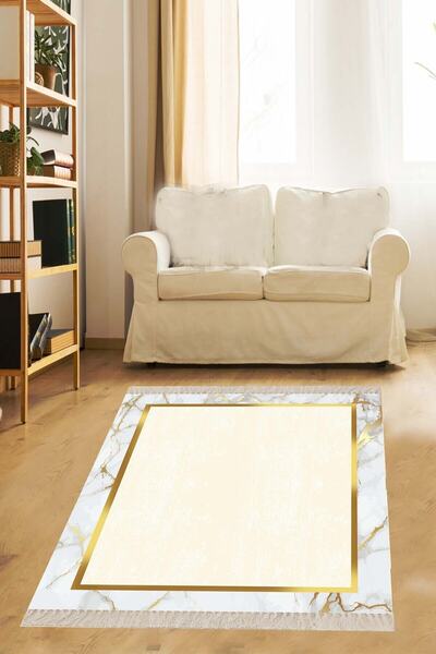 Pelangi Gold Mermer Desenli Gold Çerçeveli Dijital Baskı Yıkanabilir Modern S...