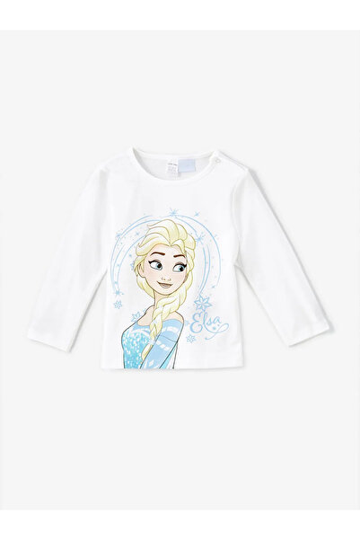 LC Waikiki LCW baby Optik Beyaz Bisiklet Yaka Uzun Kollu Elsa Baskılı Kız Bebek Pijama Takım