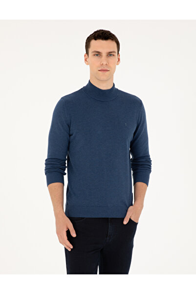 Pierre Cardin سترة Indigo Melange ذات قصة ضيقة بنصف الياقة المدورة الأساسية 5...