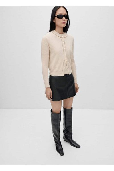 MANGO Woman Decorative Stitched Wool Cardigan