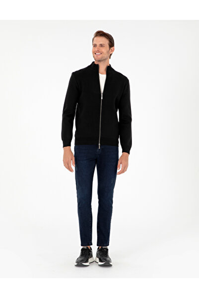 Pierre Cardin Siyah Slim Fit Fermuarlı Triko Hırka 50300497-VR046