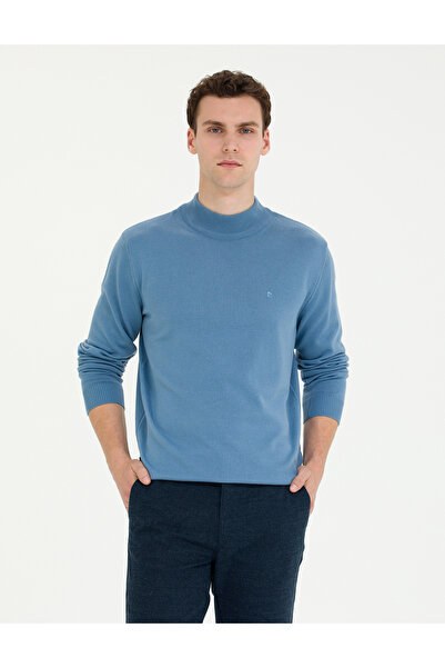 Pierre Cardin Koyu Mavi Slim Fit Yarım Balıkçı Yaka Basic Triko Kazak 50276161-VR032