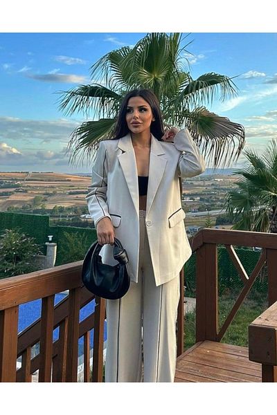pembekurdelem Oversize Women's Jacket and Trousers Set - Stone