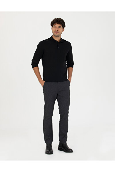 Pierre Cardin Siyah Regular Fit Polo Yaka Yün Karışımlı Basic Triko Kazak 50270051-VR046