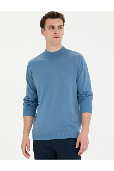 Pierre Cardin Koyu Mavi Slim Fit Yarım Balıkçı Yaka Basic Triko Kazak 50276161-VR032