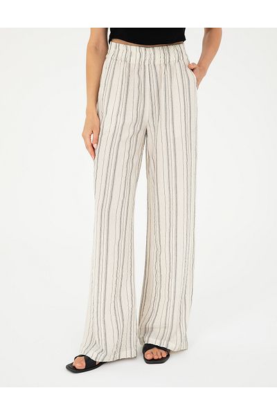 Pierre Cardin Ecru Textured High Waist Loose Fit Trousers 50284528 -Vr019
