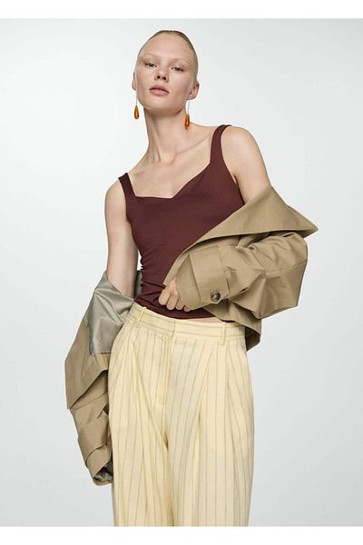 MANGO Woman Pletená halenka na ramínka