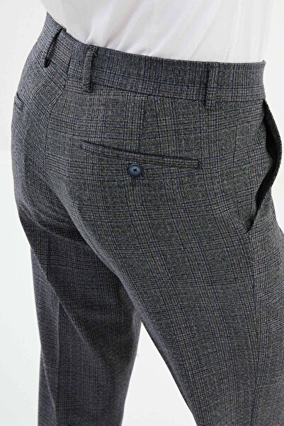 Mcr Plaid Slim Fit Classic Men's Trousers Navy Blue - 38285.24K