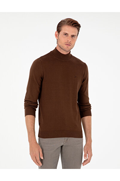 Pierre Cardin Pulover tricotat de bază, maro închis, cu guler pe gât, croială...