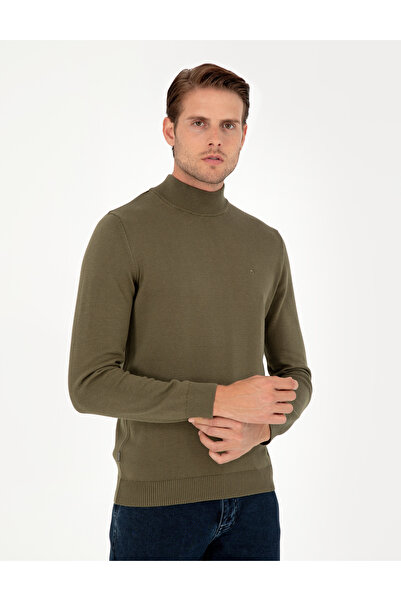 Pierre Cardin Dark Khaki Slim Fit Half Turtleneck Basic Knitwear Sweater 50296548-Vr111
