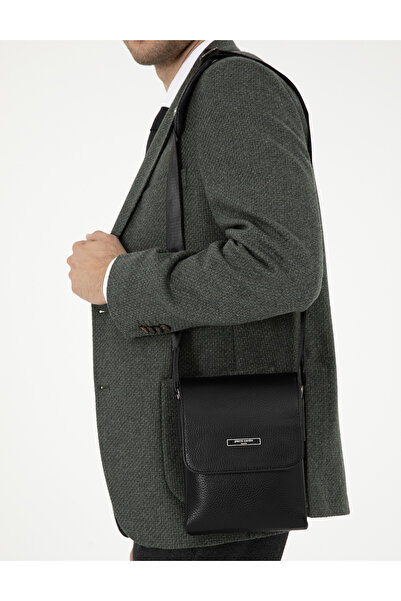 Pierre Cardin Men's Black 100% Leather Shoulder Bag 50296095-Vr046