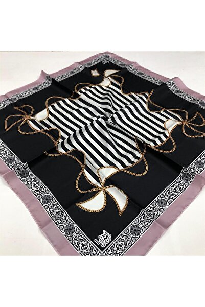 Levidor Πούδρα - Μαύρο Μεταξωτό Φουλάρι με Μοτίβο Αλυσίδας 023521608