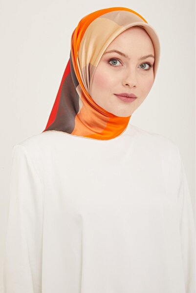 Armine Πορτοκαλί - Γκρι Μοτίβο Κυμάτων Μεταξωτό Φουλάρι Sura 9148 - 82