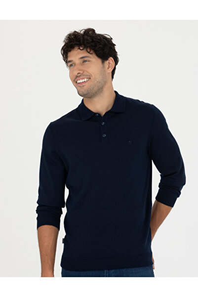 Pierre Cardin Lacivert Regular Fit Polo Yaka Yün Karışımlı Basic Triko Kazak 50270051-VR033