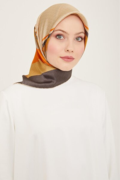 Armine Gri antracit - model monogramă cu tranziție portocalie eșarfă din măta...