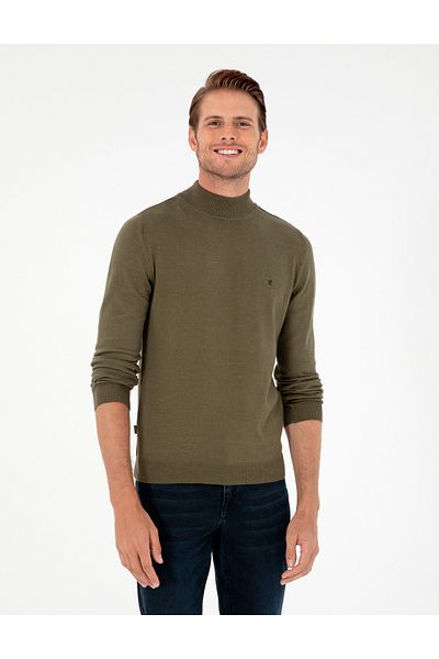 Pierre Cardin Dark Khaki Slim Fit Half Turtleneck Basic Knitwear Sweater 50296614-Vr111
