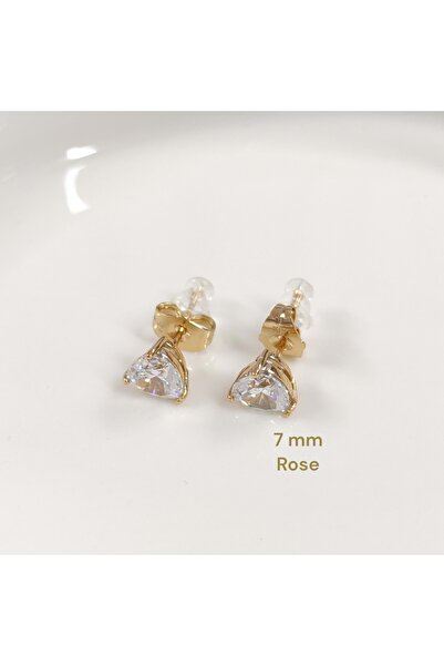 Güler Yüzlü Silver XUPING 7 MM Rose Single Stone Stud Earrings - Heart Model