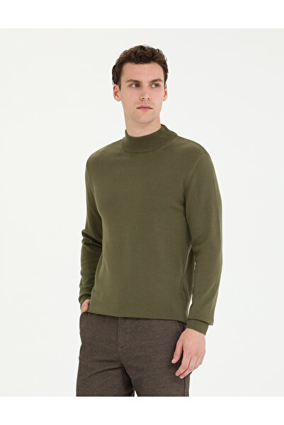 Pierre Cardin Dark Khaki Slim Fit Half Turtleneck Basic Knitwear Sweater 50276161-Vr111