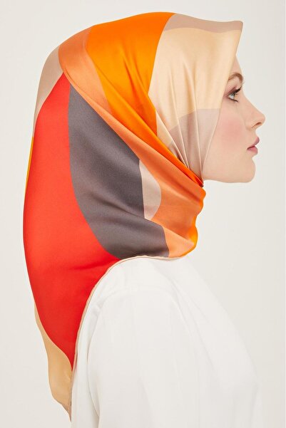 Armine Πορτοκαλί - Γκρι Μοτίβο Κυμάτων Μεταξωτό Φουλάρι Sura 9148 - 82