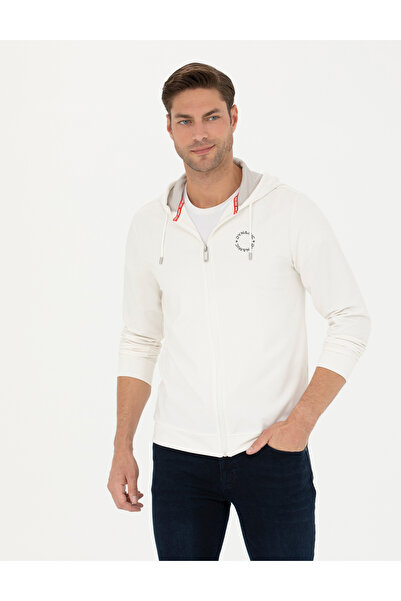 Pierre Cardin Ekru Regular Fit Kapüşonlu Örme Hırka 50275989-VR019