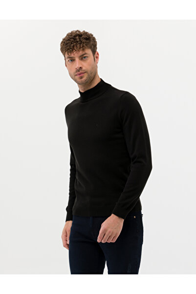 Pierre Cardin Pulover negru, slim fit, cu guler pe gât, tricotaj de bază 5027...