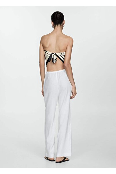 MANGO Woman Egyenes szabású vászonnadrág