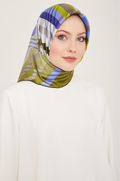 Armine Eșarfă din mătase Tivil cu model în dungi verde - albastru 9107 - 51