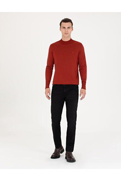 Pierre Cardin Kiremit Regular Fit Çeyrek Yaka Yün Karışımlı Basic Triko Kazak 50270049-VR031