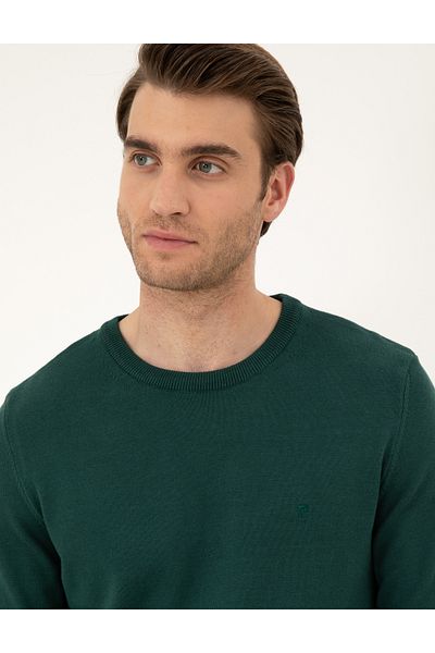 Pierre Cardin Green Slim Fit Crew Neck Basic Knitwear Sweater 50296575 -Vr054
