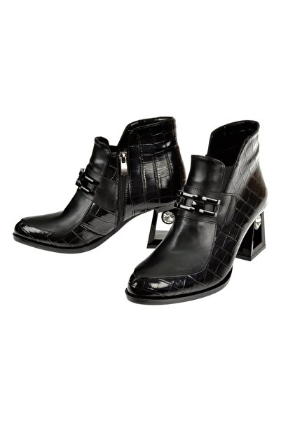 pullman Topuklu Kısa Kadın Bot İZ-336 SİYAH KROKO