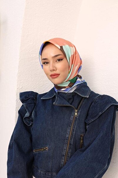 Silk Home Μεταξωτό μαντήλι με καφέ-πράσινο σχέδιο λουλουδιών 11408-04