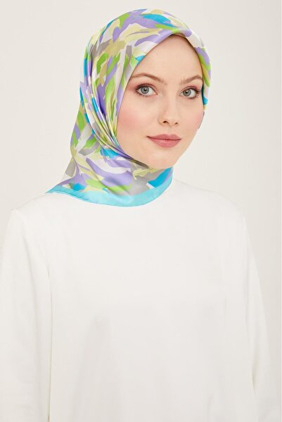 Armine Eșarfă de mătase Tivil cu model mixt albastru bebeluș - liliac 9140 - 53