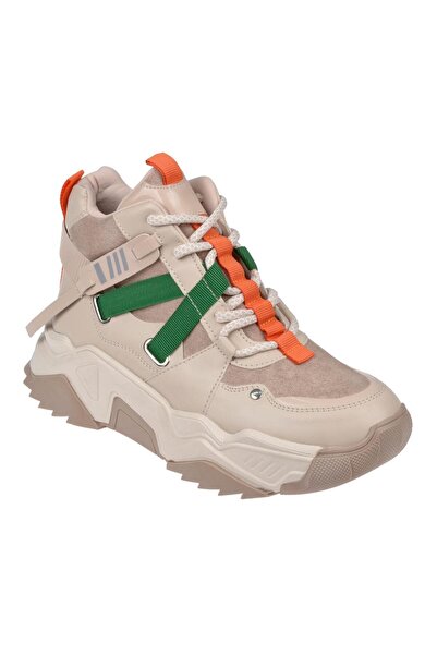pullman Sms Uzun Konçlu Kadın Spor Ayakkabı Sneaker SMS-6560 BEJ MULTİ