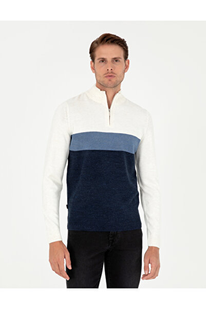 Pierre Cardin Pulover tricotat cu guler înalt și fermoar, slim fit, albastru ...